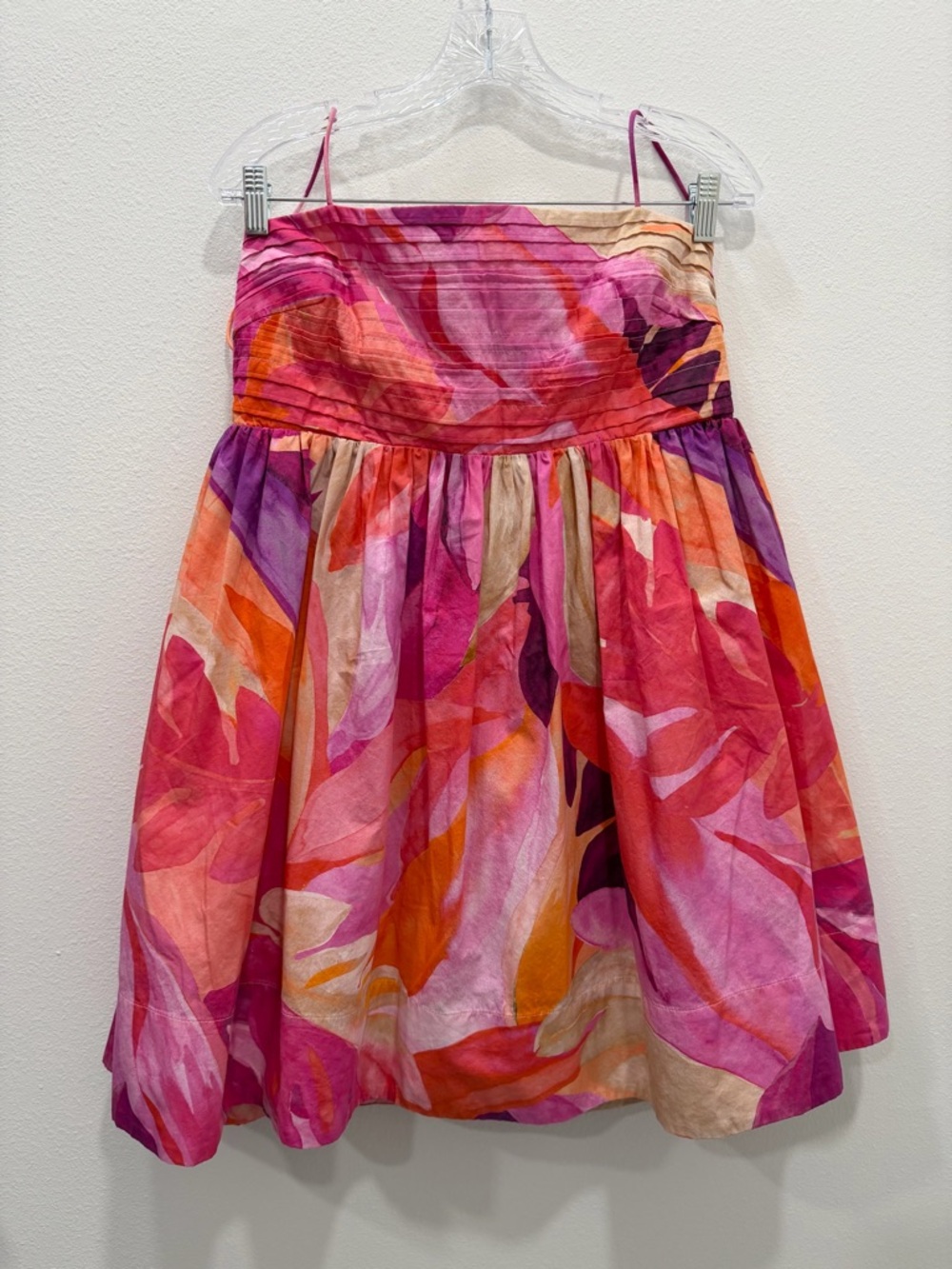 H&M Flirty Floral Print Mini Dress Pink Orange Purple 100% Cotton Size M - Picture 7 of 11